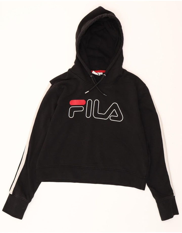 FILA Damen Crop Graphic Hoodie Pullover UK 18 XL Schwarz Colourblock Baumwolle