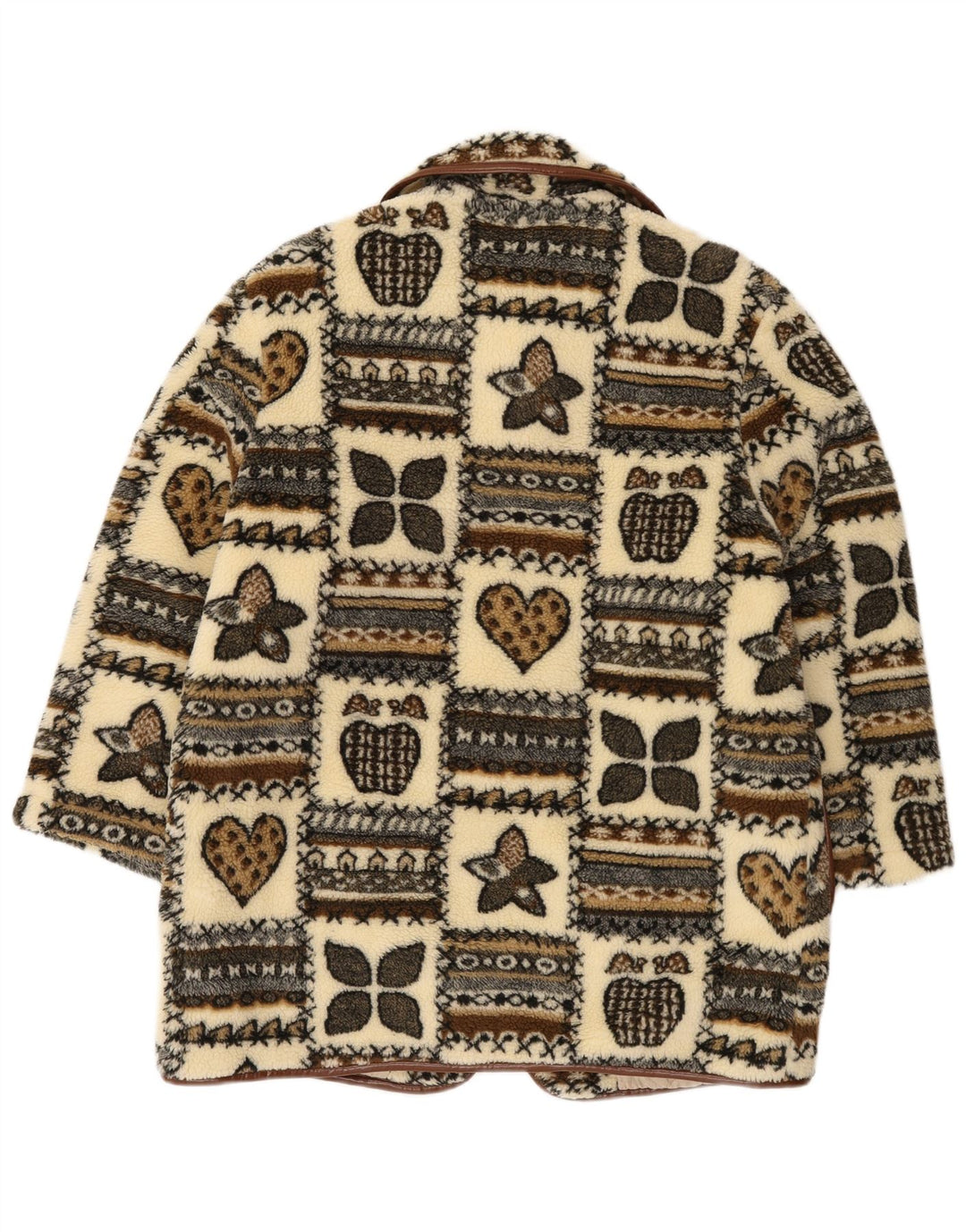 Vintage Damen Grafik Fleece Dufflecoat UK 14 Large Beige Patchwork