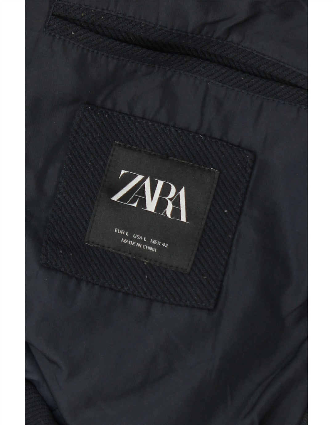 Zara Herren-Mantel mit Kapuze, gepolstert, Größe 40, Marineblau, Polyester, Winter