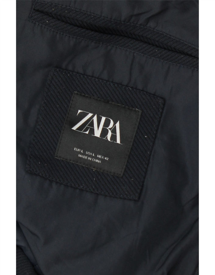 Zara Herren-Mantel mit Kapuze, gepolstert, Größe 40, Marineblau, Polyester, Winter