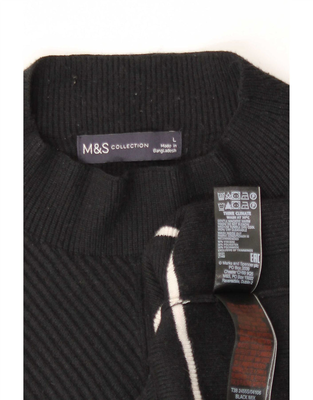 Marks & Spencer Rollkragenpullover für Damen, Gr. 40, Größe L, Schwarz, gestreift