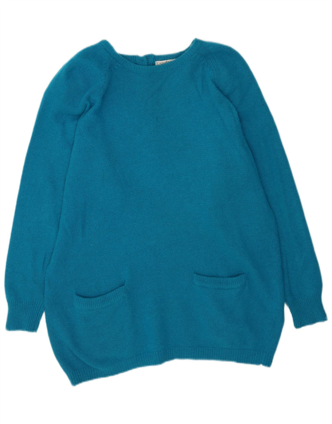 Vintage Damen Longline Übergroßer Pullover mit Rundhalsausschnitt UK 10 Klein Blau