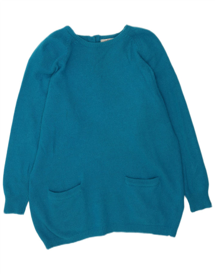 Vintage Damen Longline Übergroßer Pullover mit Rundhalsausschnitt UK 10 Klein Blau
