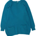 Vintage Damen Longline Übergroßer Pullover mit Rundhalsausschnitt UK 10 Klein Blau