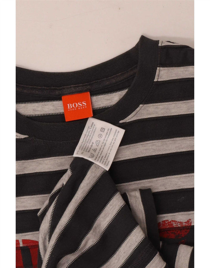 Hugo Boss Herren-T-Shirt mit Grafik, mittelgrau, gestreift, Baumwolle