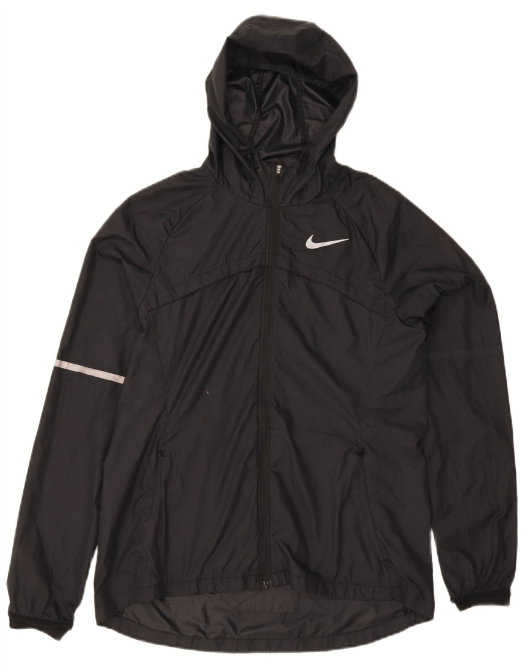 Nike Damen Kapuzen-Regenjacke UK 14 Medium Schwarz Polyester Sport