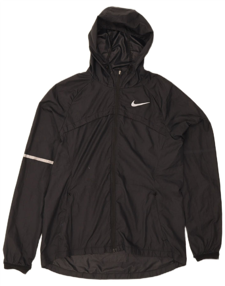 Nike Damen Kapuzen-Regenjacke UK 14 Medium Schwarz Polyester Sport