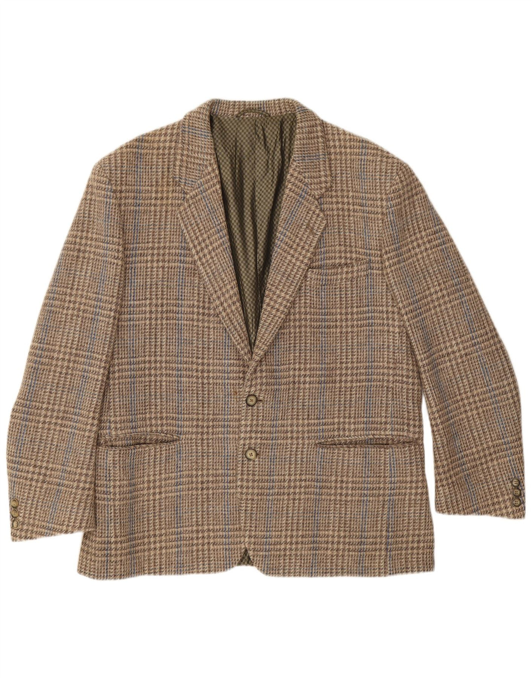 Vintage Herren 2-Knopf-Blazerjacke IT 52 XL Braune Hahnentritt-Schurwolle