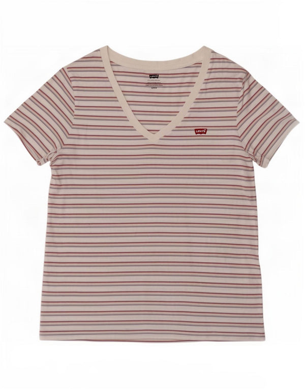 Levi's Damen T-Shirt Top UK 10 Small weiß gestreift aus Baumwolle