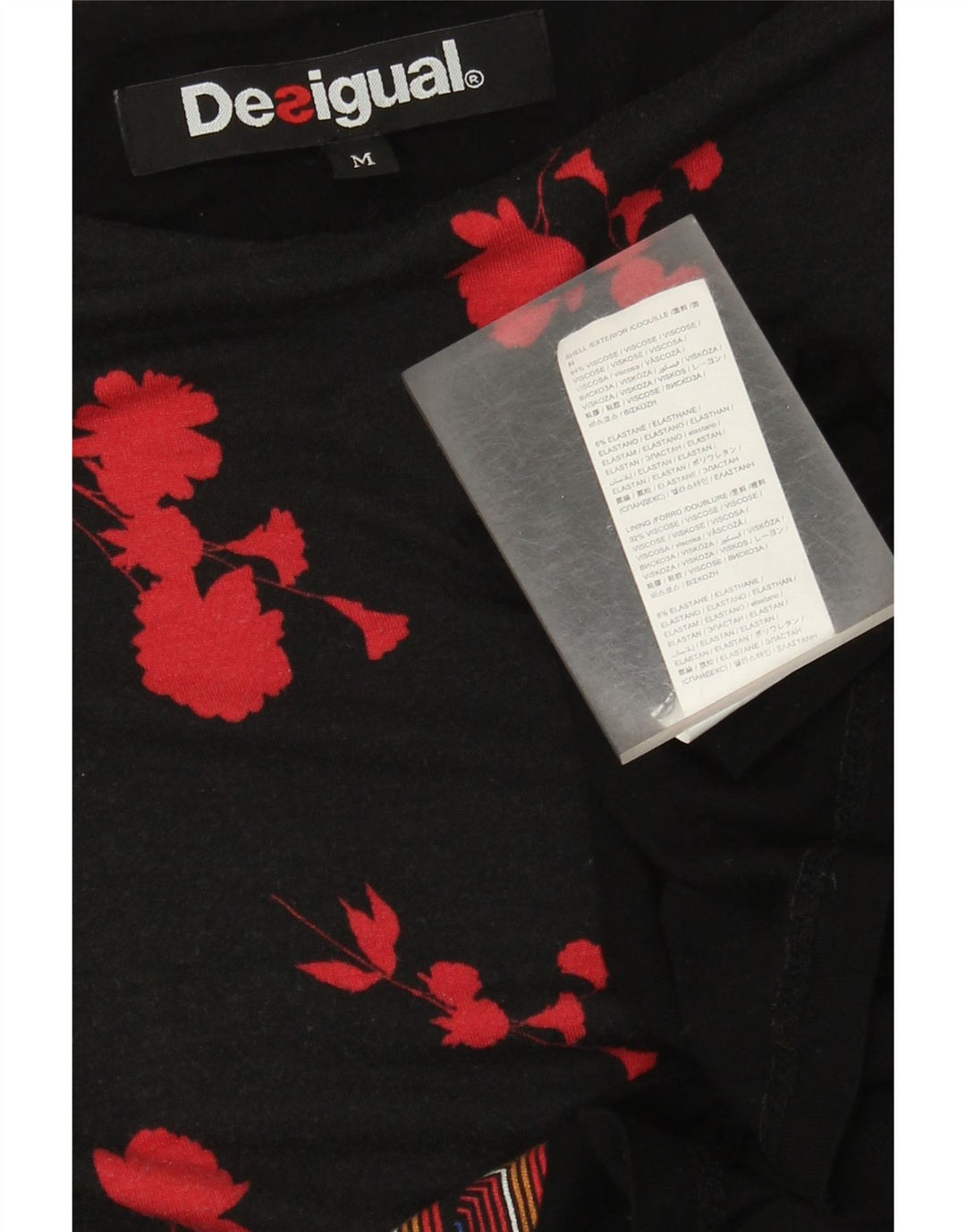 Desigual Damen Top Langarm UK 12 Mittelschwarze Viskose mit Blumenmuster