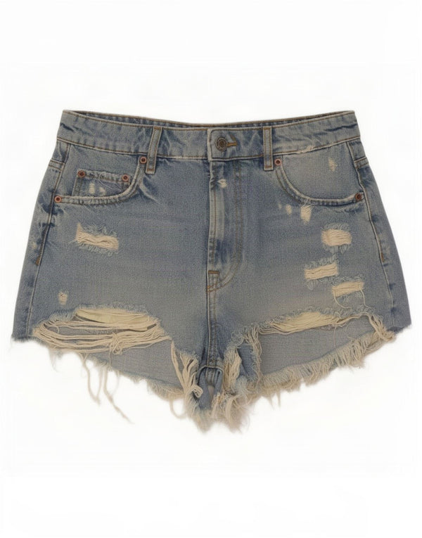 Zara Damen Distressed Denim Shorts EU 38 Small W28 Blaue Baumwolle