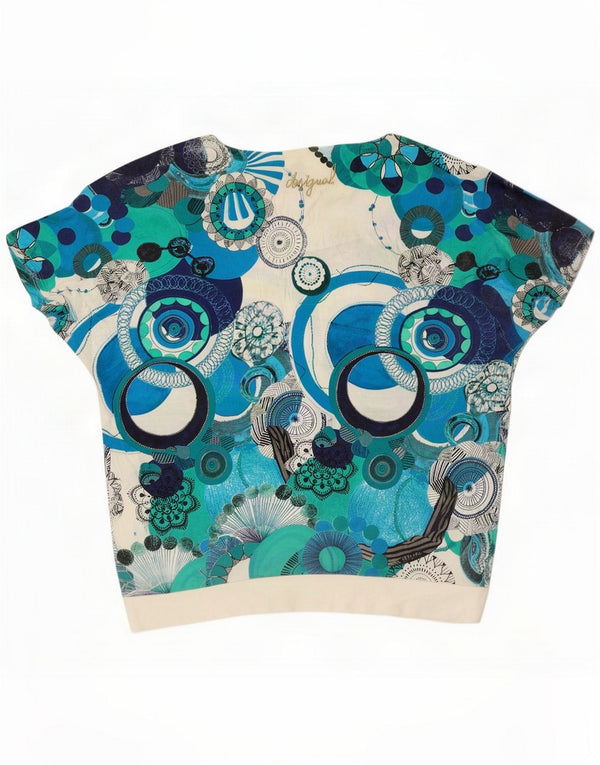 Desigual Womens Graphic T-Shirt Top UK 14 Mittelweiße geometrische Viskose