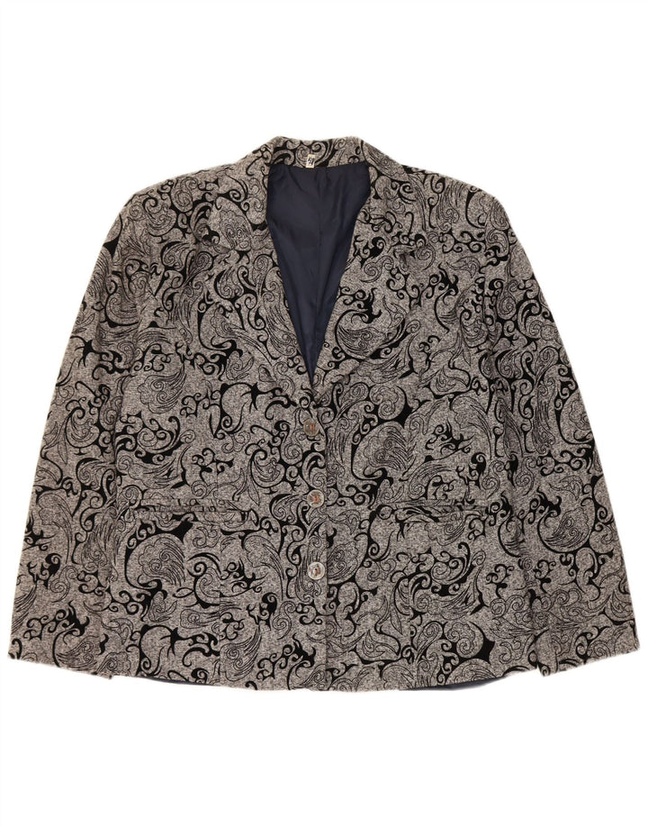 Vintage Damen 3-Knopf-Blazerjacke IT 48 XL Grau Paisley