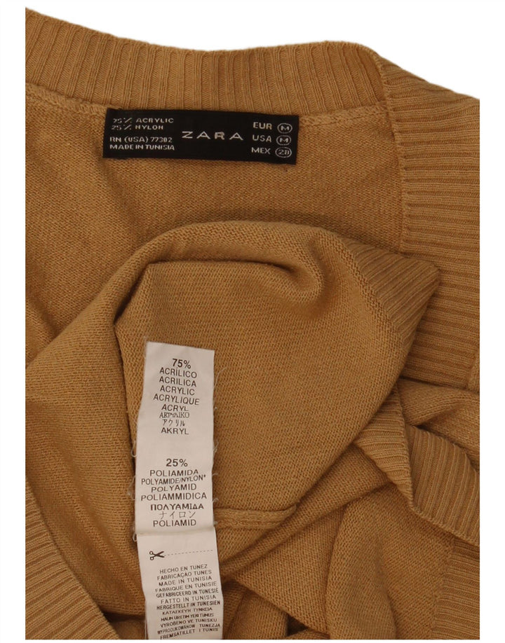 Zara Damen-Pullover mit V-Ausschnitt, UK 12, Mittelbeige, Acryl