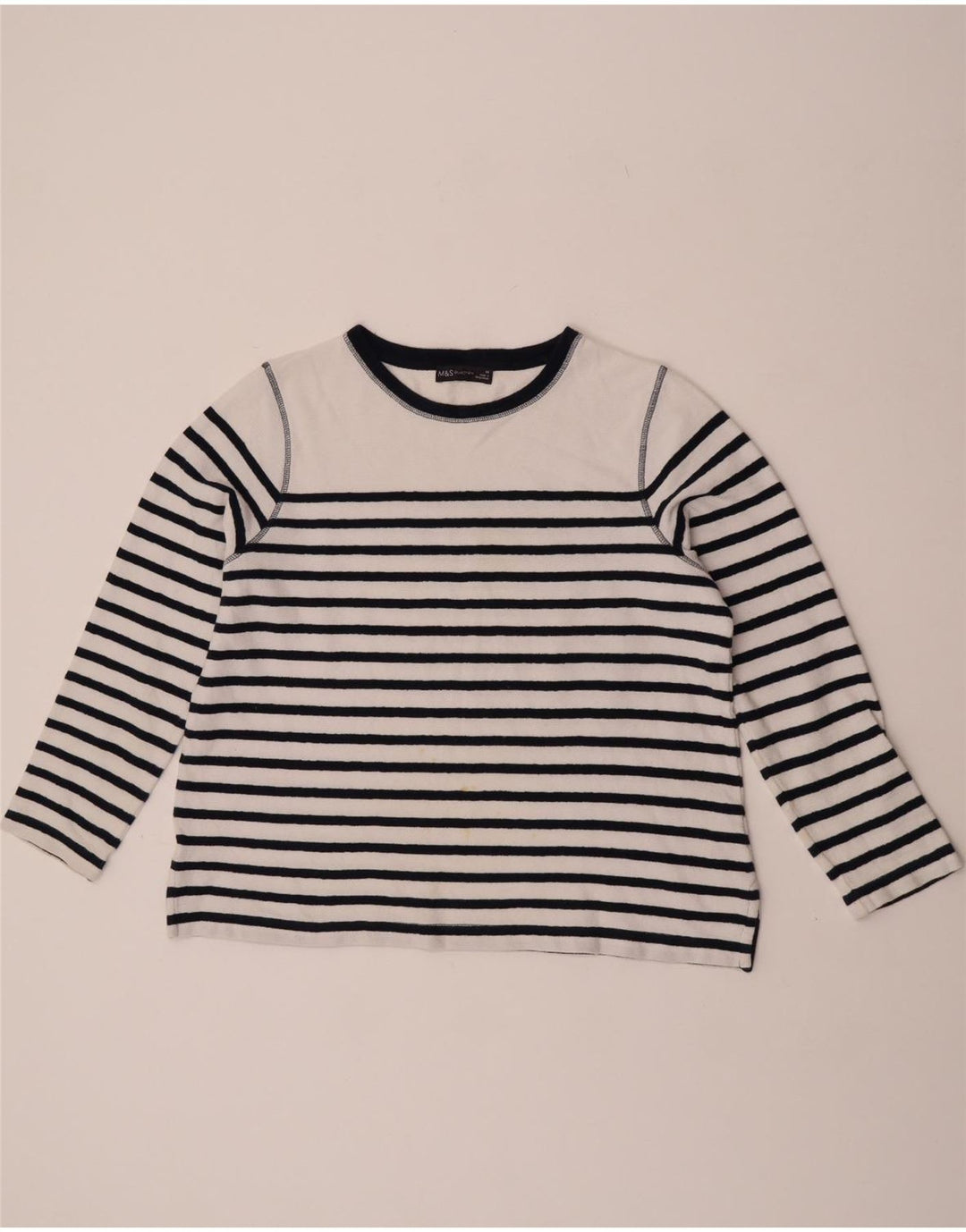 Marks & Spencer Damen-Pullover mit Rundhalsausschnitt, Gr. 14, Größe L, weiß gestreift