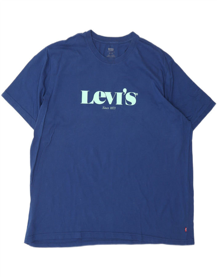LEVI'S Mens Relaxed Graphic T-Shirt Top XL Blue Cotton Vintage Levi's and Second-Hand Levi's from Messina Hembry 