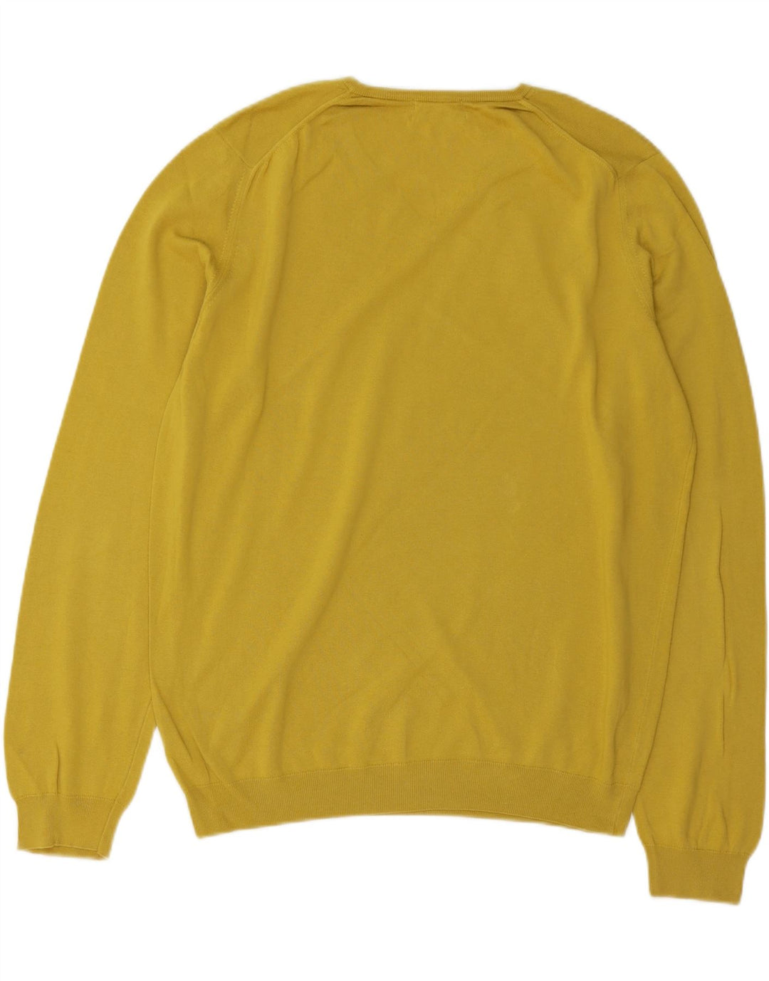 Massimo Dutti Herren-Pullover mit V-Ausschnitt, groß, gelbe Baumwolle