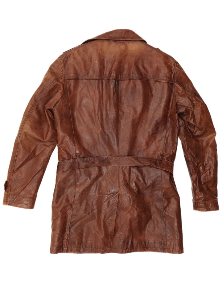 VINTAGE Herren Zweireihiger Militärledermantel IT 50 Large Braun