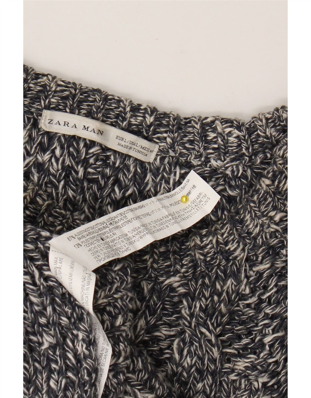 Zara Herren-Pullover mit U-Boot-Ausschnitt, groß, grau gefleckte Baumwolle