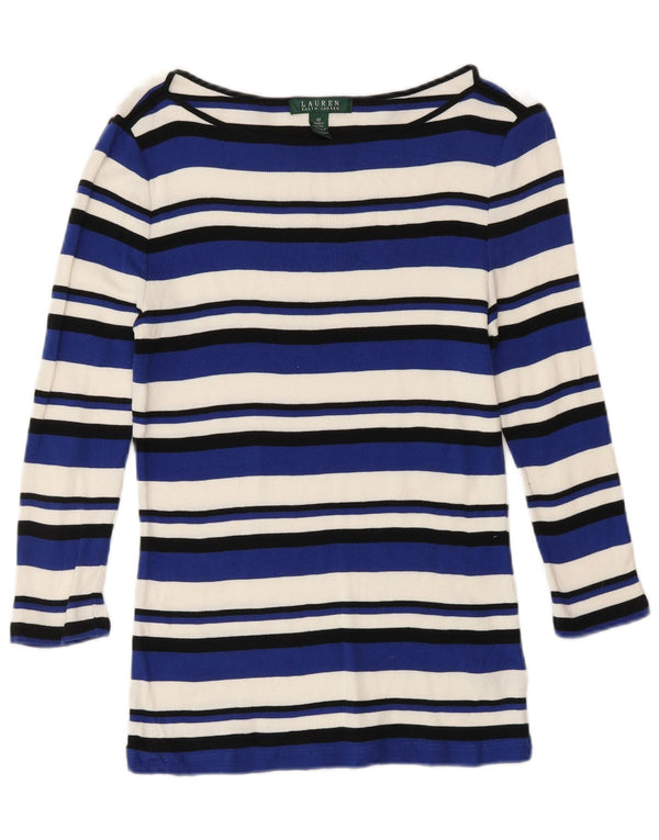 Ralph Lauren Damen-Top, 3/4-Ärmel, UK-Größe 12, mittelblau, gestreift, Baumwolle
