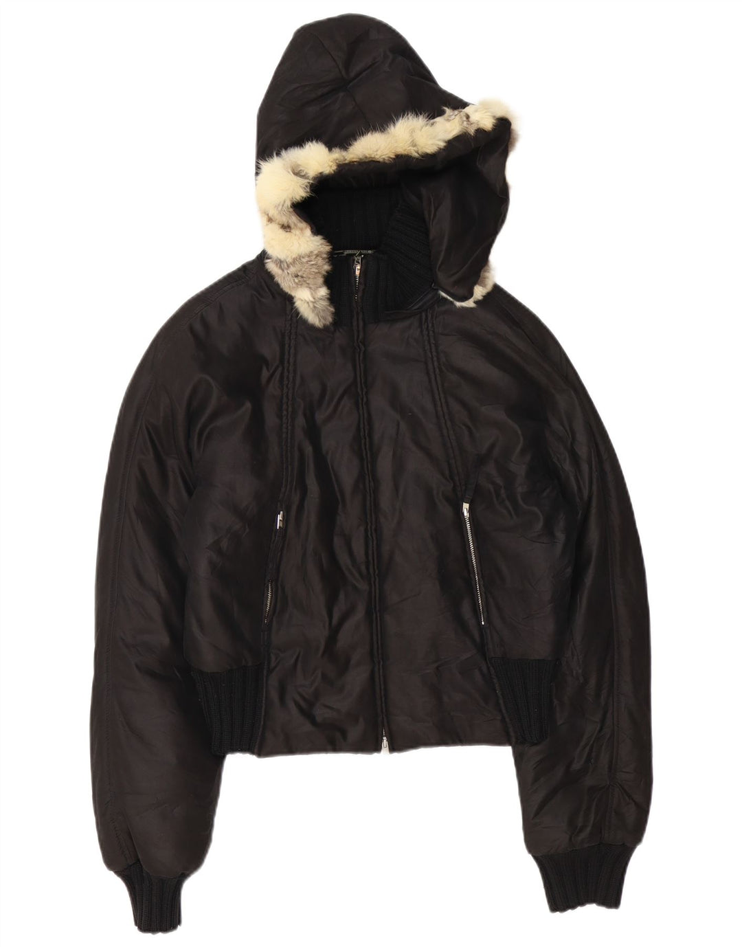 TRUSSARDI JEANS Wattierte Damenjacke mit Kapuze IT 44 Mittelschwarzes Polyamid