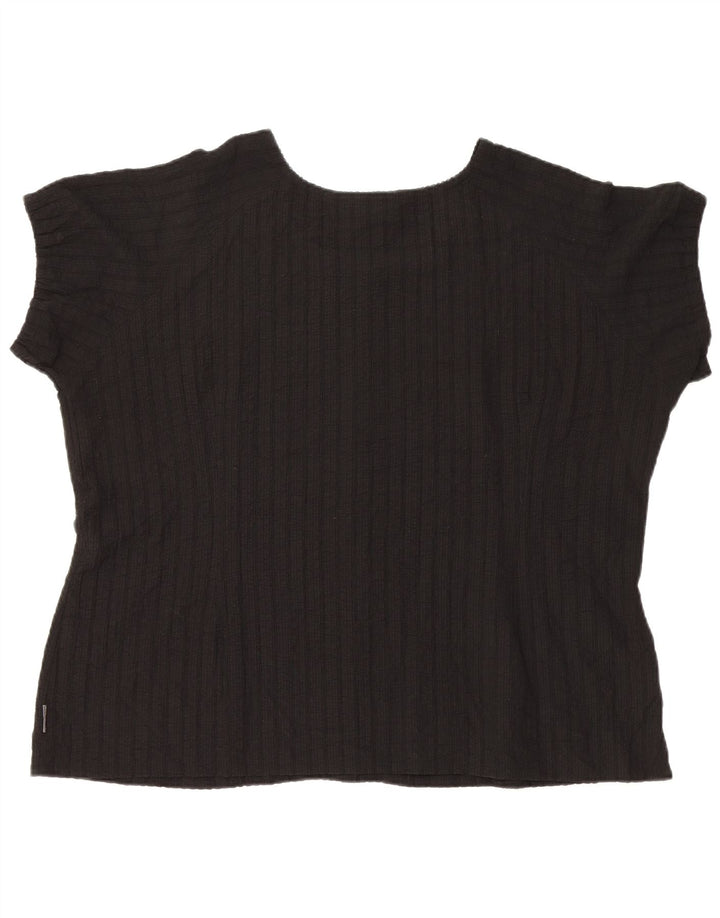 WOOLRICH Womens Short Sleeve Blouse Top UK 20 2XL Black Polyester