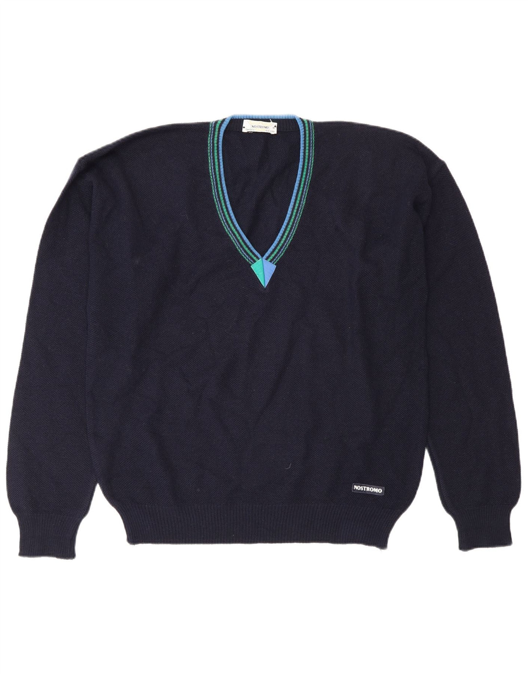 Vintage Herren Pullover mit V-Ausschnitt IT 50 Medium Marineblaue Wolle