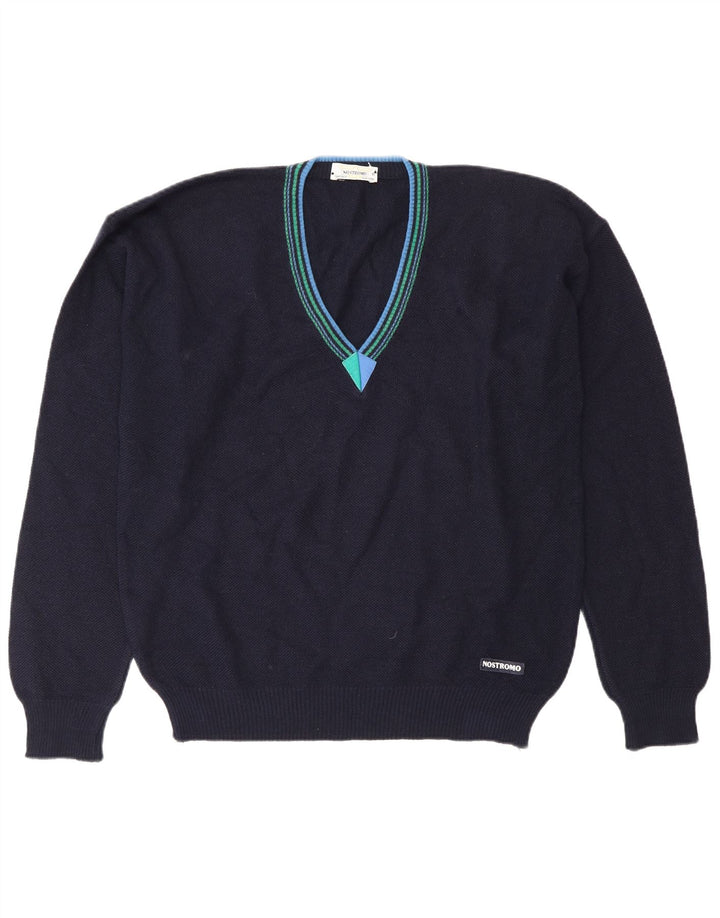 Vintage Herren Pullover mit V-Ausschnitt IT 50 Medium Marineblaue Wolle