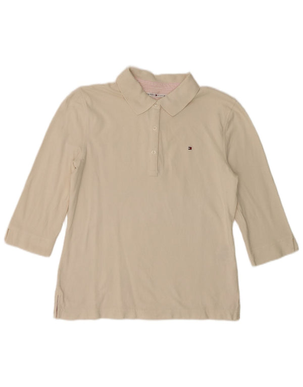 Tommy Hilfiger Damen-Poloshirt mit 3/4-Ärmeln, UK-Größe 10, Größe S, cremefarbene Baumwolle