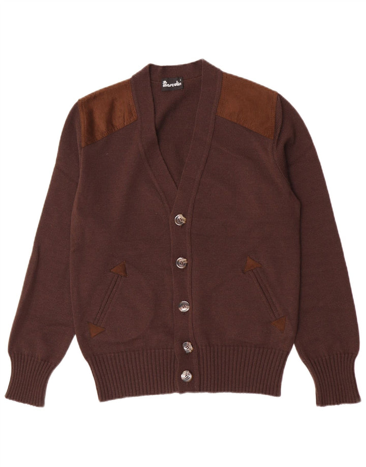 Maskuliner Herren-Cardigan-Pullover aus kleiner brauner Schurwolle