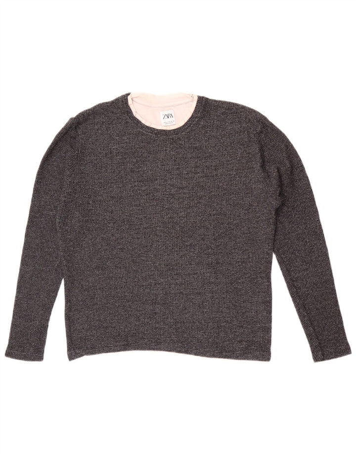 Zara Damen-Pullover mit Rundhalsausschnitt, UK 14, mittelgraue Baumwolle