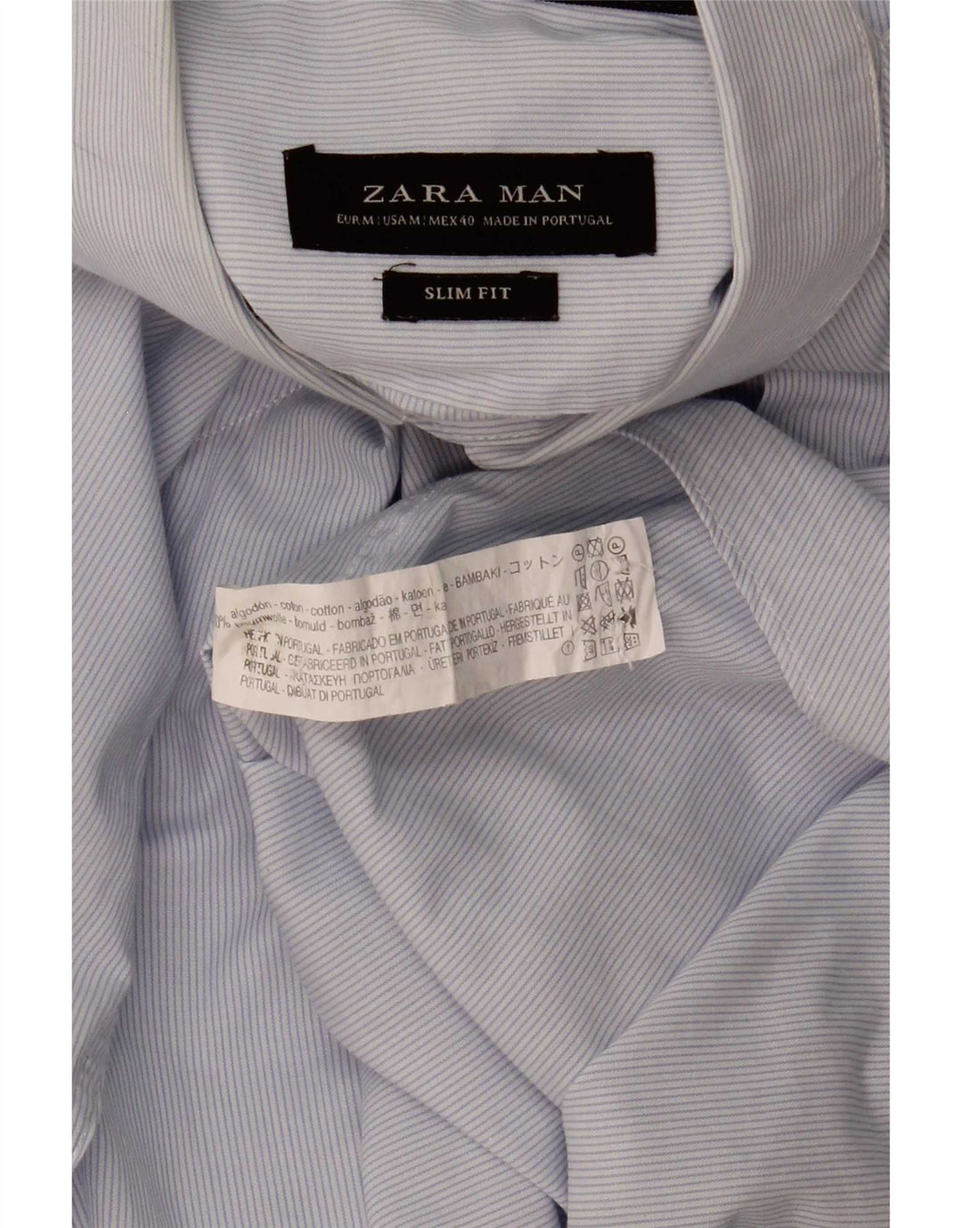 Zara Herren Slim Fit Hemd aus mittelblauer Nadelstreifen-Baumwolle