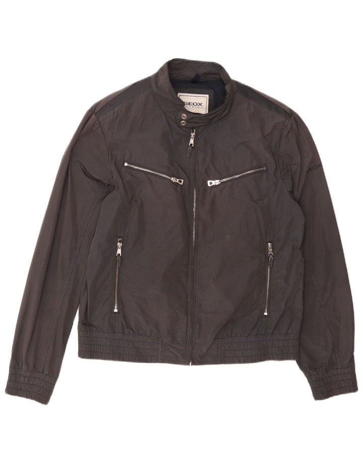 Geox Herren Respira Bomberjacke UK 40 Großes graues Nadelstreifen-Polyester