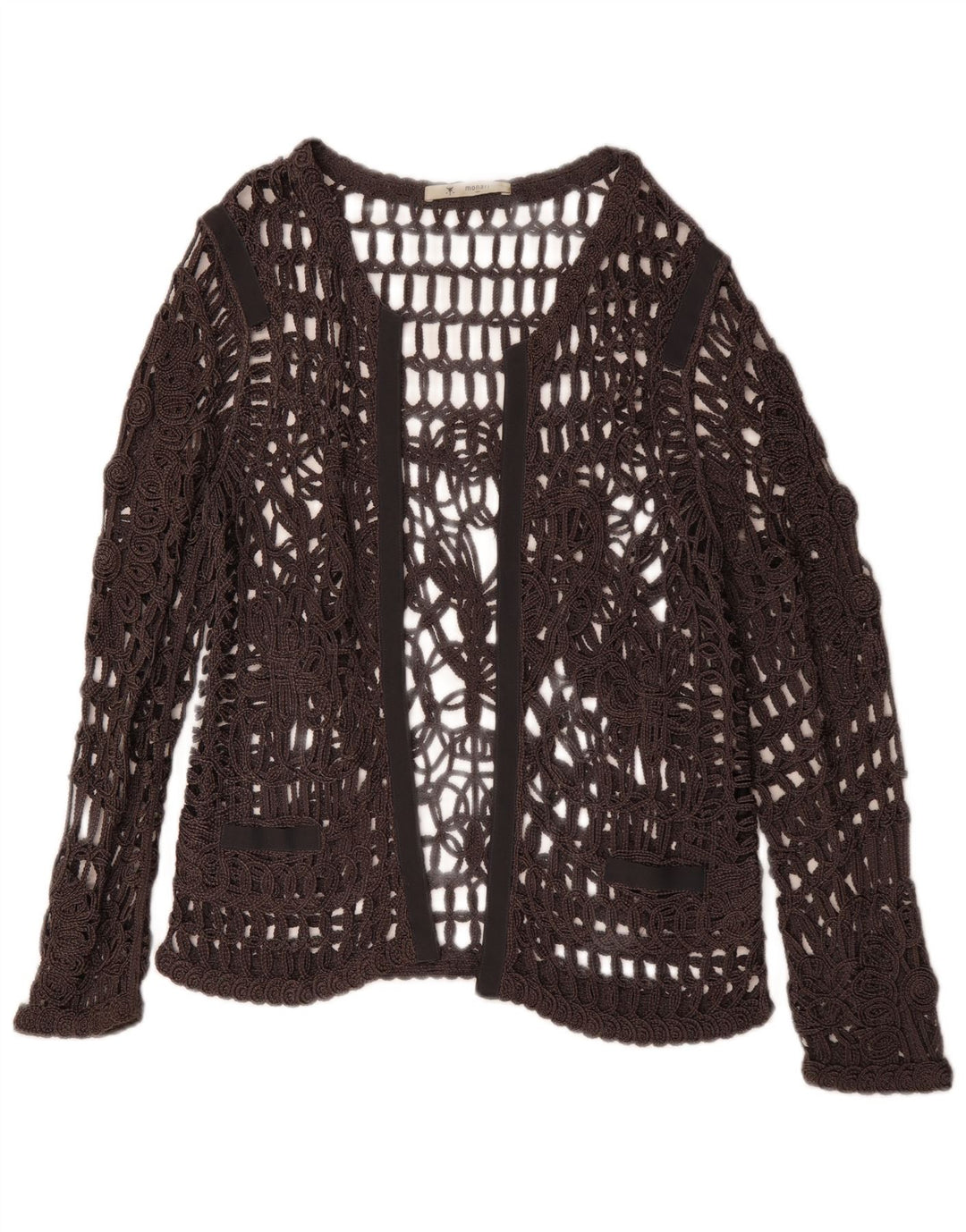 MONARI Damen-Langarm-Häkel-Top mit durchsichtigem Oberteil, UK-Größe 44, Größe L, Grau