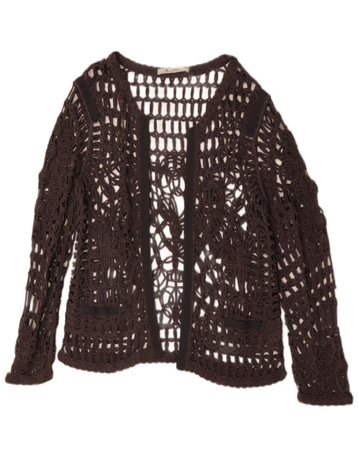 MONARI Damen-Langarm-Häkel-Top mit durchsichtigem Oberteil, UK-Größe 44, Größe L, Grau