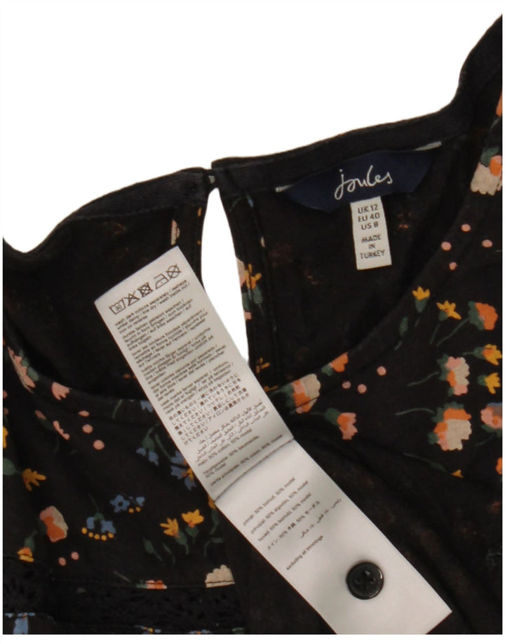 Joules Langarm-Blusenoberteil für Damen, UK 12, Mittelschwarz, geblümt, Baumwolle
