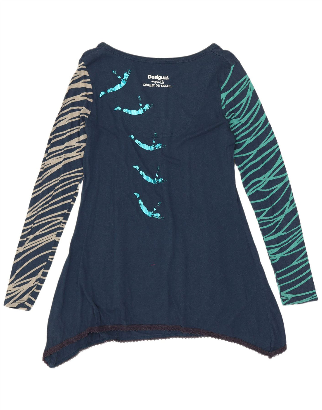 DESIGUAL Grafisches asymmetrisches Tunika-Oberteil für Damen UK 14 Large Marineblau mit Blumenmuster