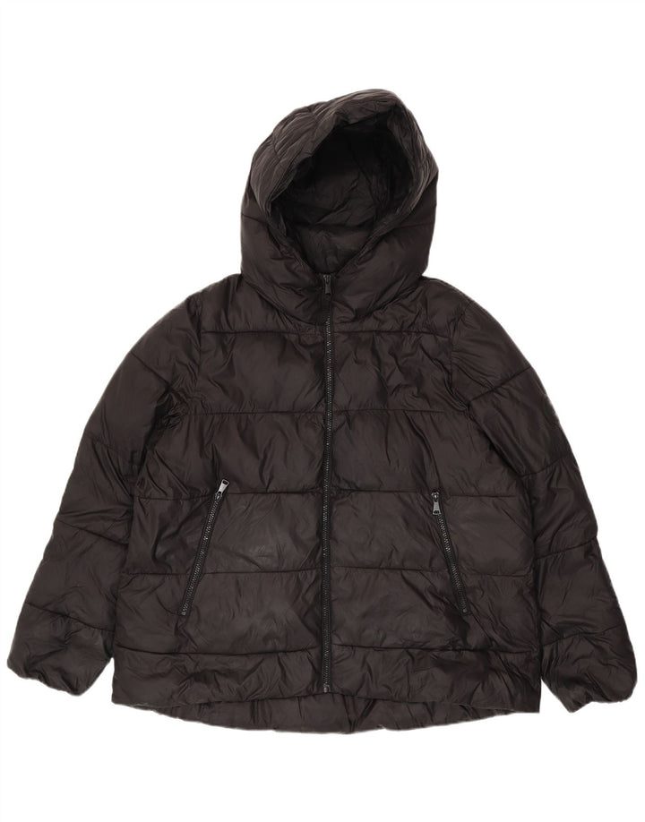 Zara Damen-Jacke mit Kapuze, gepolstert, UK 16, Größe L, Schwarz, Polyester