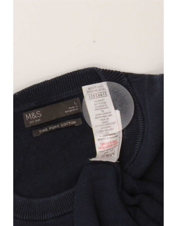 Marks & Spencer Herren-Pullover mit Rundhalsausschnitt, groß, marineblaue Baumwolle