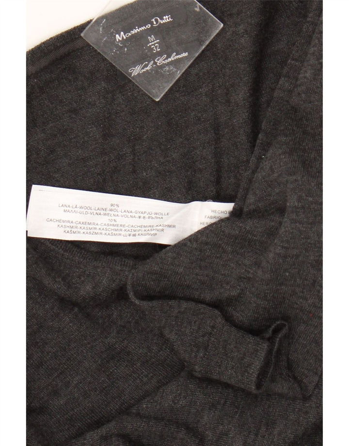 Massimo Dutti Damen-Pullover mit V-Ausschnitt, UK 12, mittelgraue Wolle
