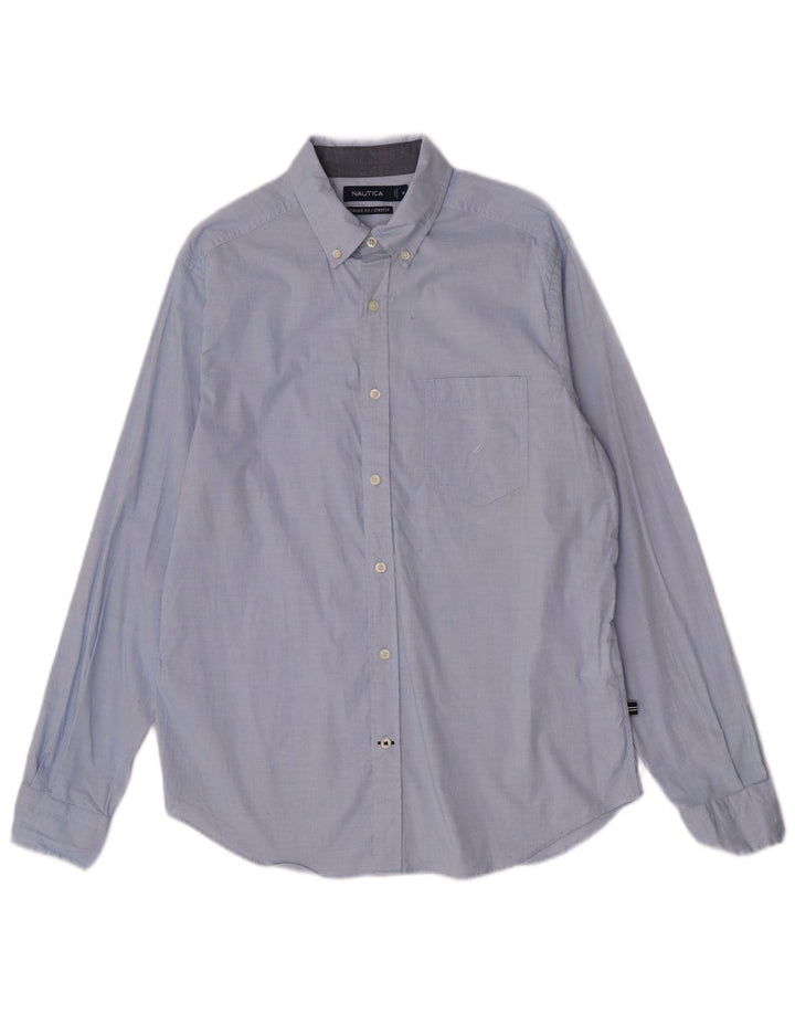 Nautica Herren-Hemd mit klassischer Passform, mittelblaue Baumwolle