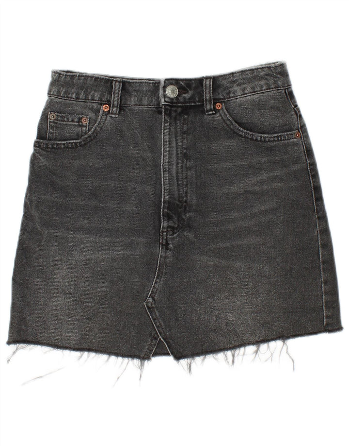 Zara Damen Mini-Jeansrock, Größe S, Größe 26, Schwarz, Baumwolle