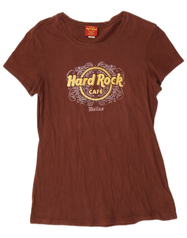 Hard Rock Cafe Damen Dallas Graphic T-Shirt Top UK 14 Large Braun Baumwolle