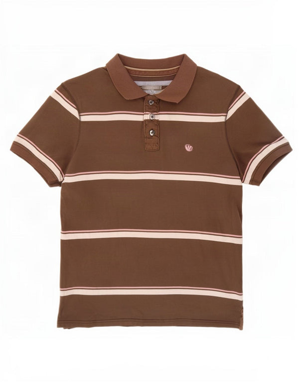 Fat Face Herren-Poloshirt aus mittelbraun gestreifter Baumwolle