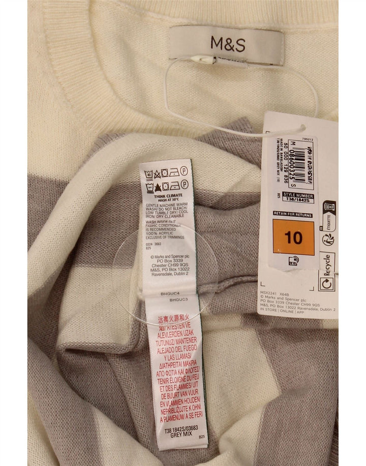 Marks & Spencer Damen-Pullover mit Rundhalsausschnitt, Gr. 10, Größe S, Beige, gestreift
