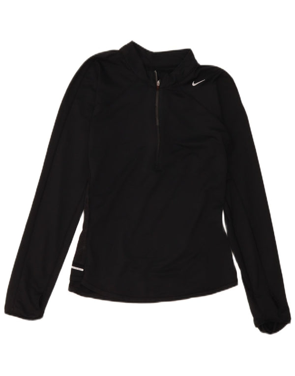 Nike Damen Dri Fit Zip Neck Pullover Trainingsanzug Top UK 12 Medium Schwarz