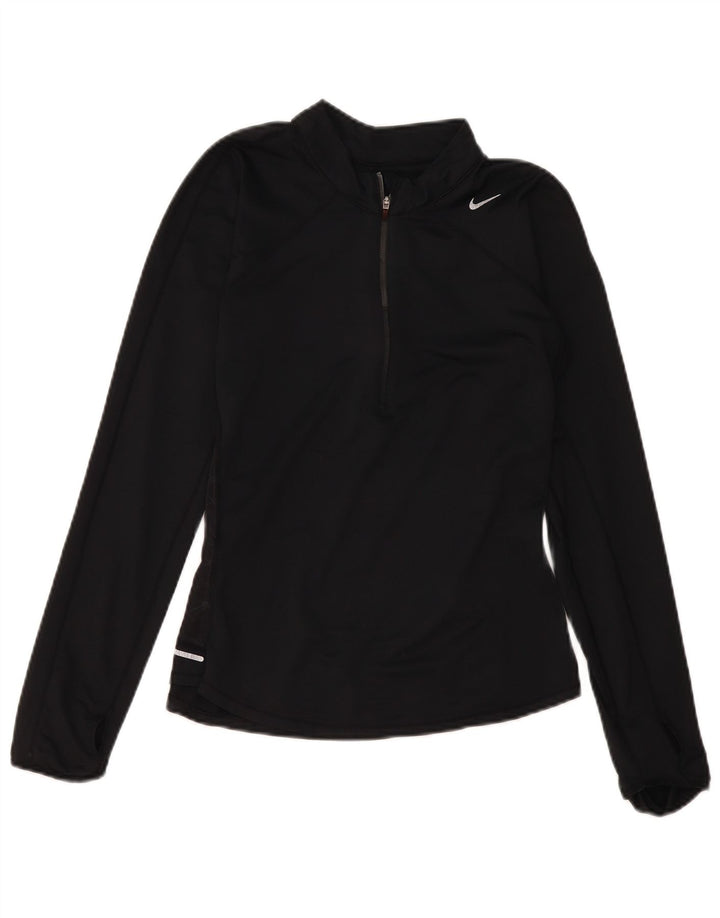 Nike Damen Dri Fit Zip Neck Pullover Trainingsanzug Top UK 12 Medium Schwarz