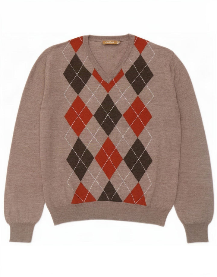 Conbipel Herren-Pullover mit V-Ausschnitt, XL, graue Argyle-/Diamantwolle