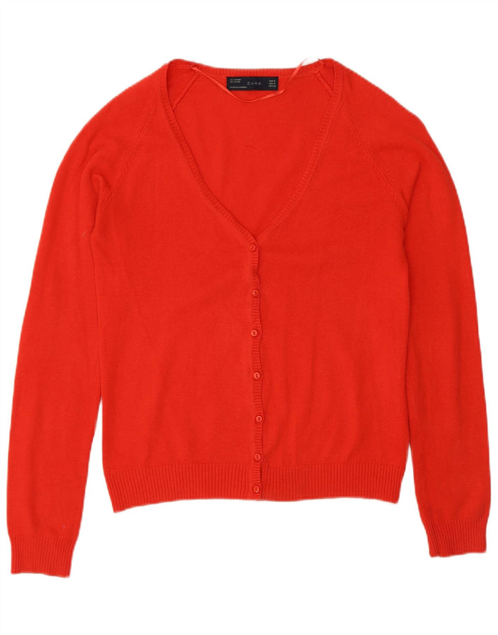 Zara Damen-Cardigan-Pullover UK 12 Mittelrote Baumwolle