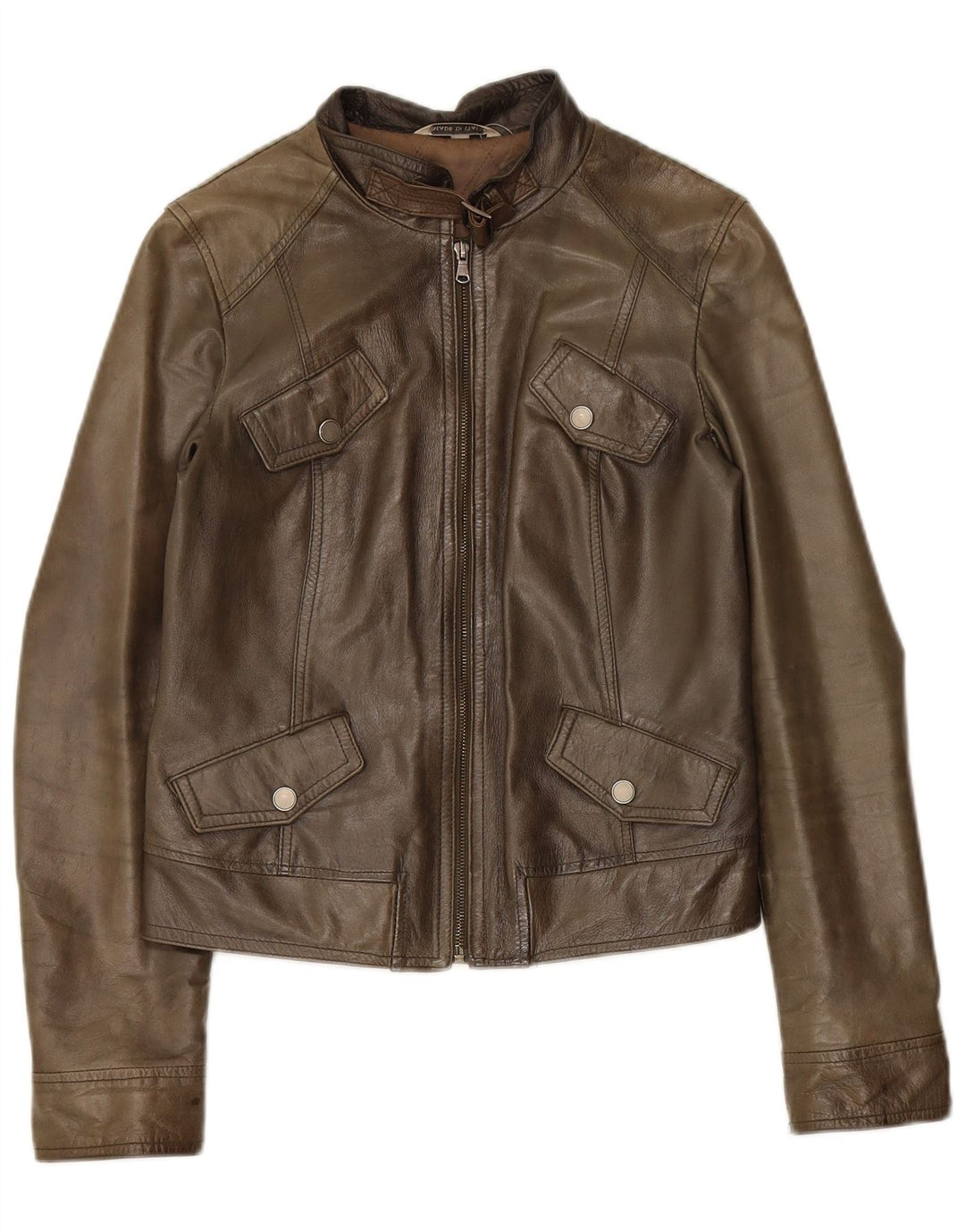 Vintage Damen Lederjacke IT 42 Medium Khaki Leder